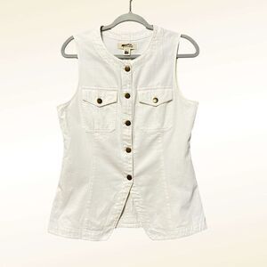 Madewell Denim High Crew Neck Vest NWT Size 8 Ivory Cream Utility Patch Pockets